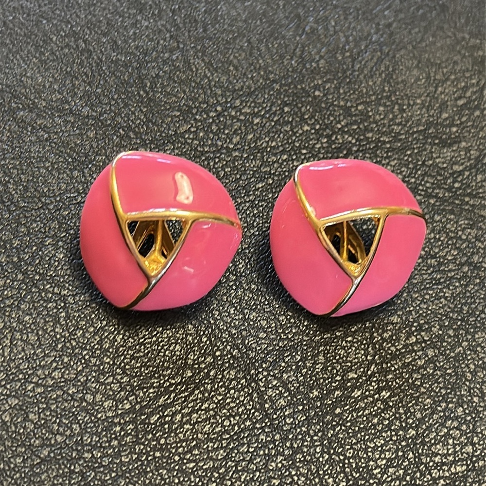 13.  Pink Enamel On Gold-tone Clip On Earrings